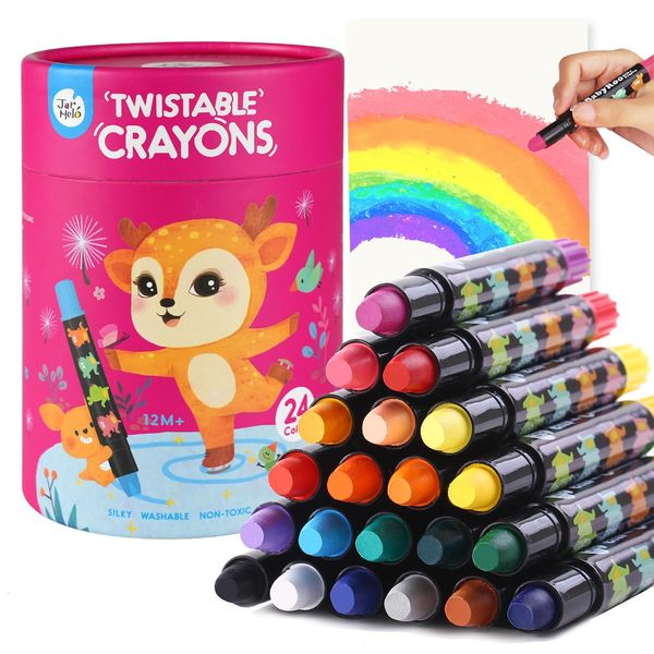 Jar Melo Jumbo Crayons for Toddlers, 24 Colors Twistable Crayons Non Toxic Washable Crayons, Silky Large Crayons, Safe for Babies and Children Gifts