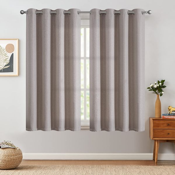 jinchan Linen Textured Curtains 63 Inch Length Bedroom Blackout Curtains for Living Room Grommet Top Taupe Curtains Thermal Insulated Window Drapes Taupe, 2 Panels