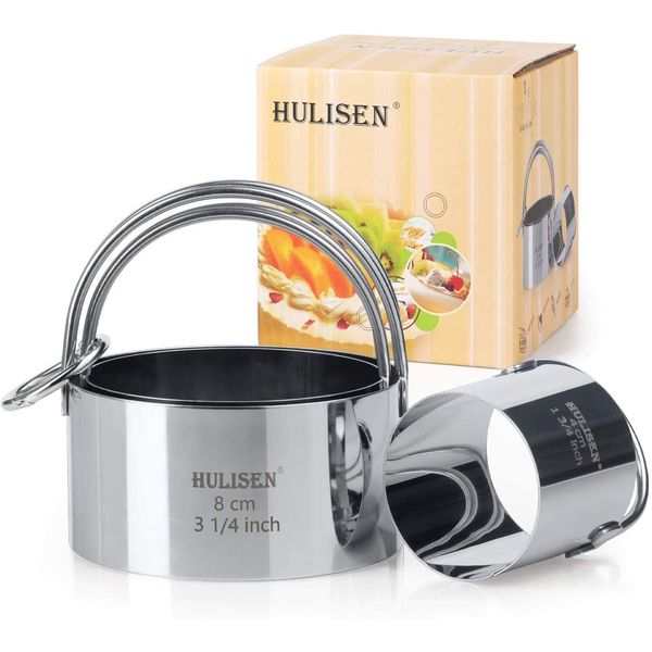 HULISEN Cookie Cutters Set (3 Pieces/Set), Round Pastry Cutter with Handle, Stainless Steel Cooking Rings, Professional Circle Cutter Baking Dough Tools (Round)