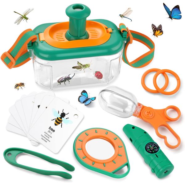 SERRELIM Bug Catcher Kit for Kids, Kids Outdoor Explorer Kit with Bug Collector, Whistle, Compass, Magnifying Glass, Bug Catching Kit Toy for Kids Age 3 4 5 6 7