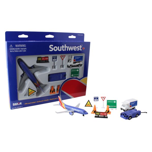 Daron Southwest Airlines Airport Playset with Die-Cast Metal Model Airplane with Plastic Parts, Cars and Transportation Toys for Kids Ages 3+