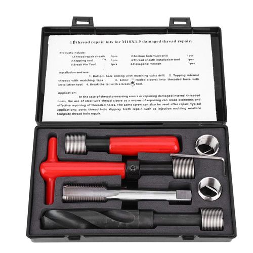 Jeanoko 10PCS M18x1.5 Thread Repair Kit, High Strength Stainless Steel Twisted Drill Tap Wrench,Threaded Insert Tools Set for Automotive Parts, Thread Repair Insert Kit for Damaged Thread Repair