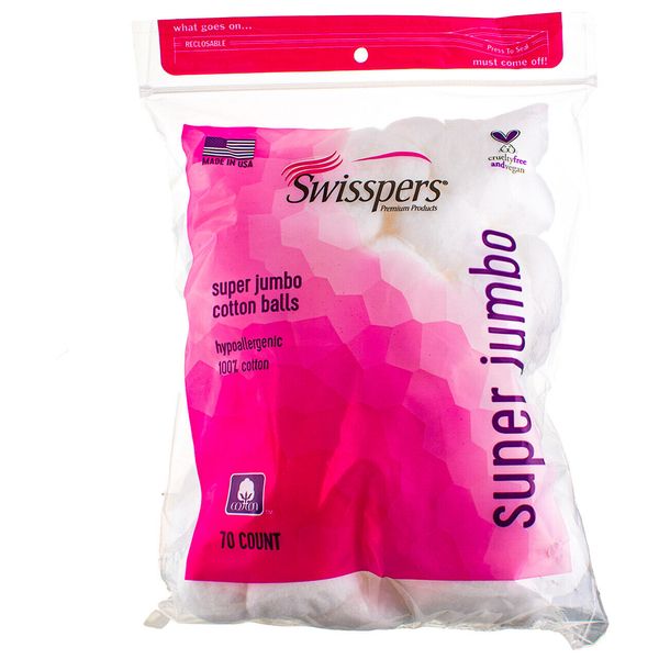 3 Pack Swisspers Super Jumbo Cotton Balls, 70 Ct