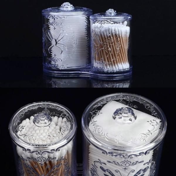 Transparent cylindrical pattern design lid cover cosmetic cotton swab container_MC