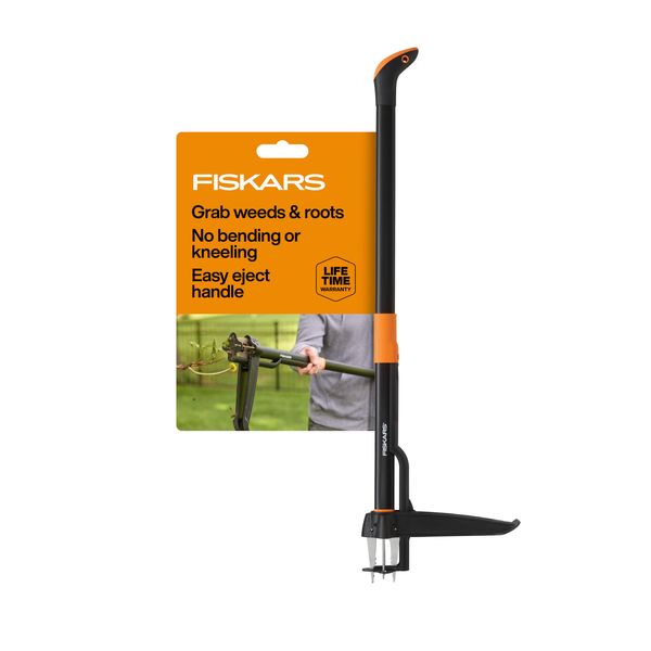 Fiskars 4-Claw Stand Up Weed Puller Tool, Gardening Hand Weeding Tool with 39" Long Ergonomic Handle with Easy-Eject Mechanism