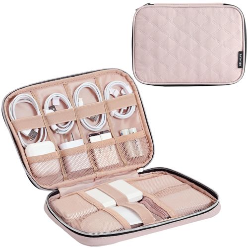 BELALIFE Portable Travel Cable Organizer Bag, Tech Storage Bag for Cord, Charger, Phone, Earphone, Hard Drive, USB, SD Card and Electronic Accessories, Pink