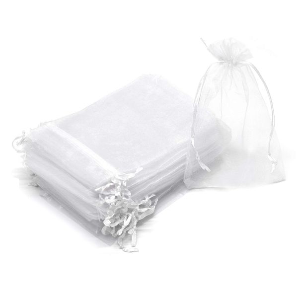 Dealglad 50Pcs White Organza Bags, 6x8 inches Christmas Wedding Favor Gift Drawstring Bags Jewelry Pouches Candy Mesh Pouches