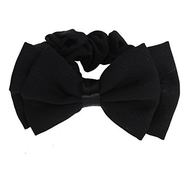 JUSTFOX - Bow Hair Bobbles in Black Hair Bows Rubber Bands Ponytail Holder Hair Bobbles Thin Band Cheer Cheerleading Head Styling Accessories for Girls and Women