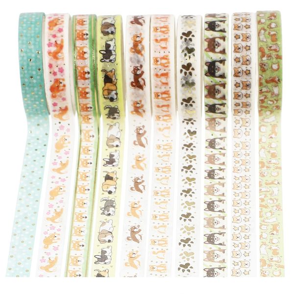 EXCEART 10 Rollen Papier Washi Tapes mit Hund Muster Selbstklebende Gold Folie Masking Tape Aufkleber Decals für DIY Handwerk Scrapbooking Tagebuch Alben Notebook Rolle