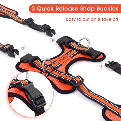Wisedog Ajustable Mesh Breathable Dog Harness - Reflective Webbing, Lightweight No Pull Harness with 3 Fast-Release Buckles for Dogs Walking, Running and Outdoor Adventures, Orange S