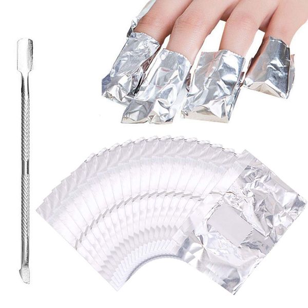 300 Pcs Foil Nails Wraps Remover With Cuticle Pusher,Nail Art Soak Off Foil Nail Wraps With Cotton Pad For Acrylic Gel Nail Polish Removal