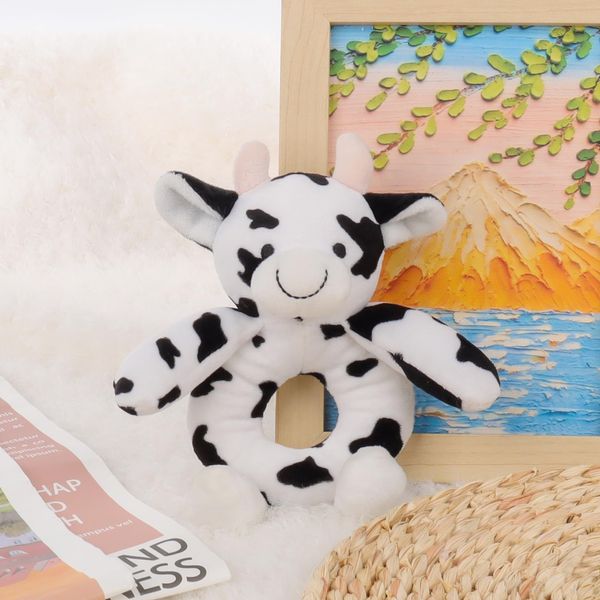 Apricot Lamb Baby Cow Soft Rattle Toy, Plush Stuffed Animal for Newborn Soft Over 0 Months (Cow, 6 Inches)