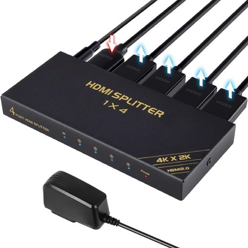 4K@60Hz HDMI Splitter 1 in 4 Out with AC/DC Power Adapter, 4K HDMI Mirror Monitor for PS4,PS5