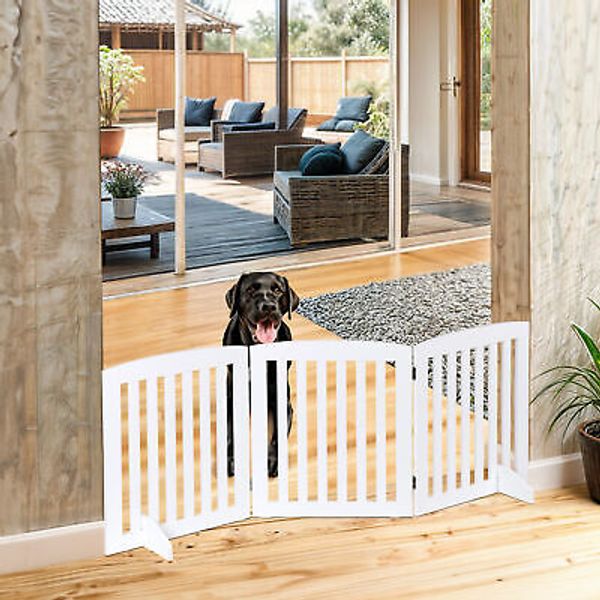 24"H Wooden Pet Dog Gate Foldable Pet Fence Expandable Dog Barrier for Doorway