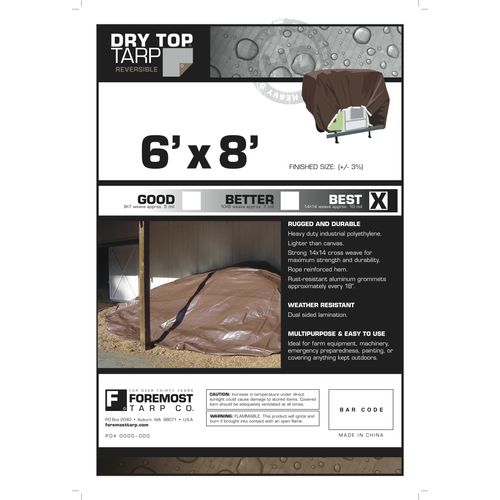 DRY TOP 20068 Heavy Duty Tarp, 6x8 Feet, Silver/Brown