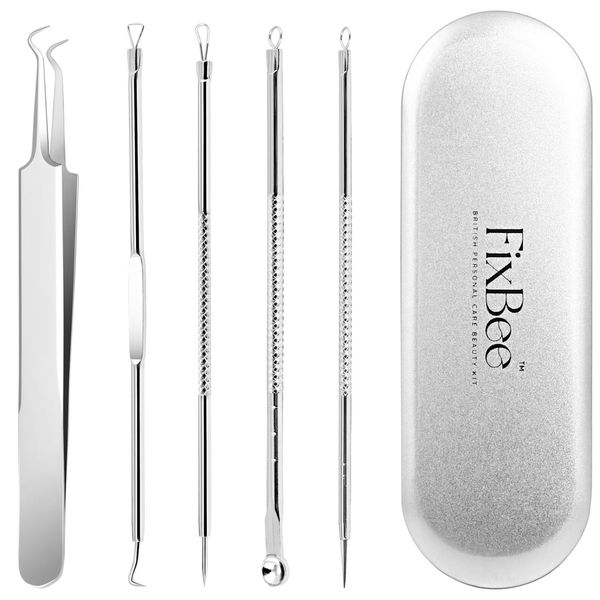 Blackhead Remover Tool - Pimple Popping Kit with Blackhead Tweezer - Milia Remover, Pimple Popper, Black Head Remove Tool Set with Facial Blackhead Remover Tweezers - 5PC Spot Popping Kit