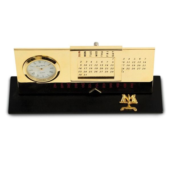 Legal Gold-plated Perpetual Calendar and Clock on Black Base