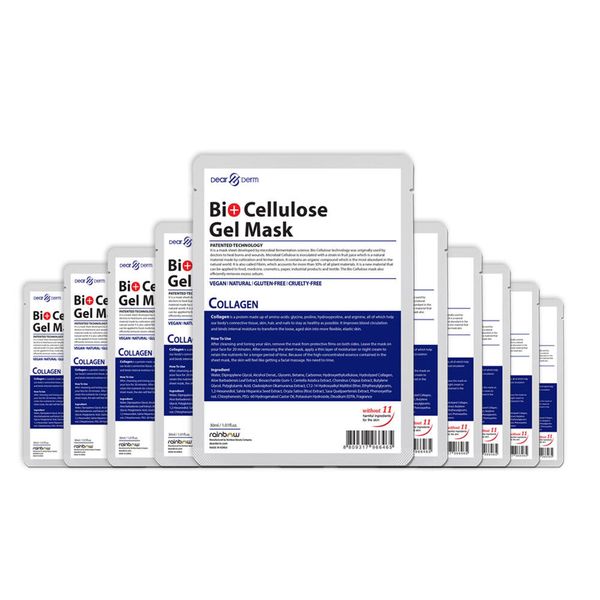 Dearderm Bio Cellulose Gel Mask Collagen 10pcs x 1.01fl.oz/30ml [Free USA Ship]