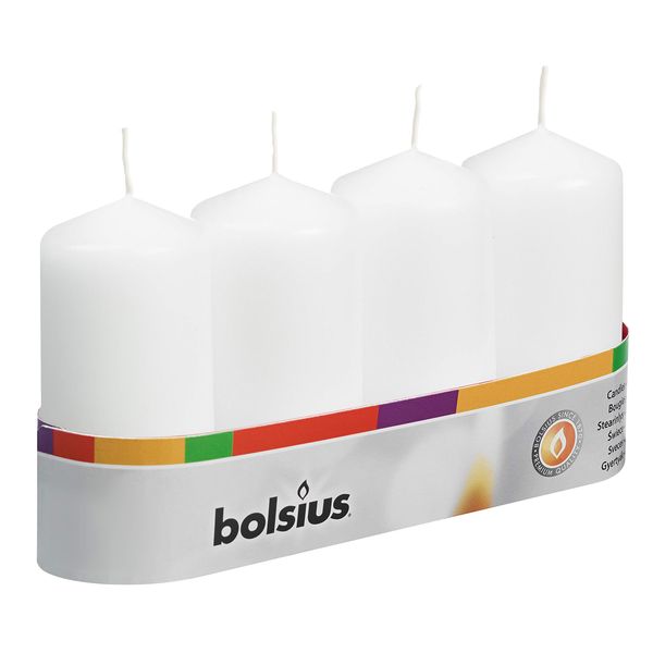 Bolsius pillar Candles Regular, white, pack of 4