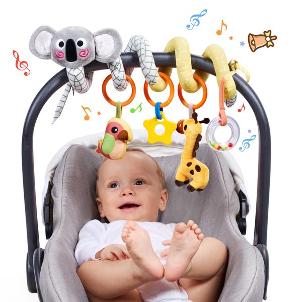 TUMAMA Spiral Car Seat Toys Baby Toys for 0 3 6 9 12 Months, Infant Stroller Toy Newborn Hanging Toys with Rattle, Teether