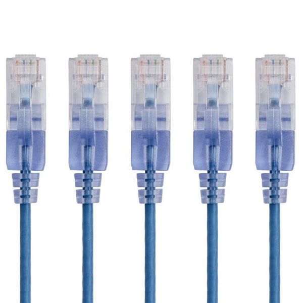 Monoprice Cat6A Ethernet Network Patch Cable - 20 Feet - Blue | 5-Pack, 10G - SlimRun Series
