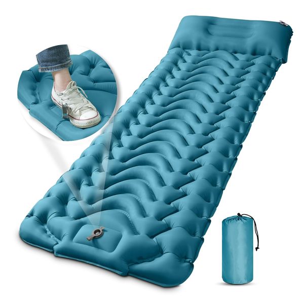 MEETPEAK Camping Sleeping Mat, Inflatable Sleeping Pad Foot Press Lightweight Camping Pad for Backpacking Hiking Traveling, Durable Waterproof Air Mattress Compact Camp Pad Thickness 4 Inch