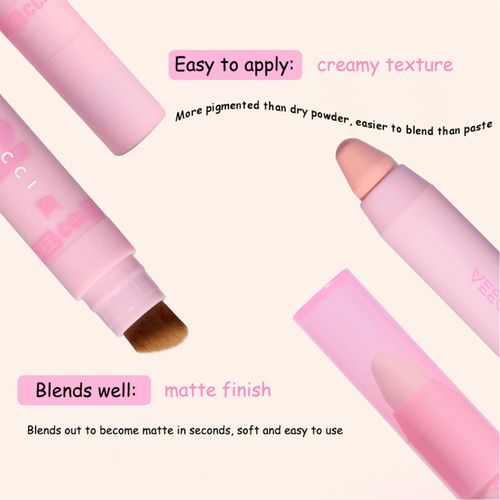 VEECCI Blush Stick - Precise & Long Lasting Makeup Highlighter Stick for Contouring, Blush, and Foundation with Built-In Brush - Vegan & Cruelty-Free