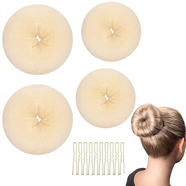 Donut Hair Bun Maker Kit, LHAAAYF Ring Style Bun Maker Set with Hair Bun Makers (2 medium and 2 small), 10 pieces Hair Pins, Ballet Bun Maker, Donut Bun Maker Hair, Magic Simple Fast Spiral Hair Braid Hair Bun (Blonde)