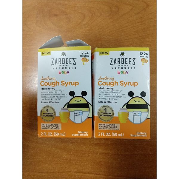 2 Pk: Zarbees Baby Soothing Cough Syrup 12-24 Mo. Peach & Honey (Exp 12/24) E16D