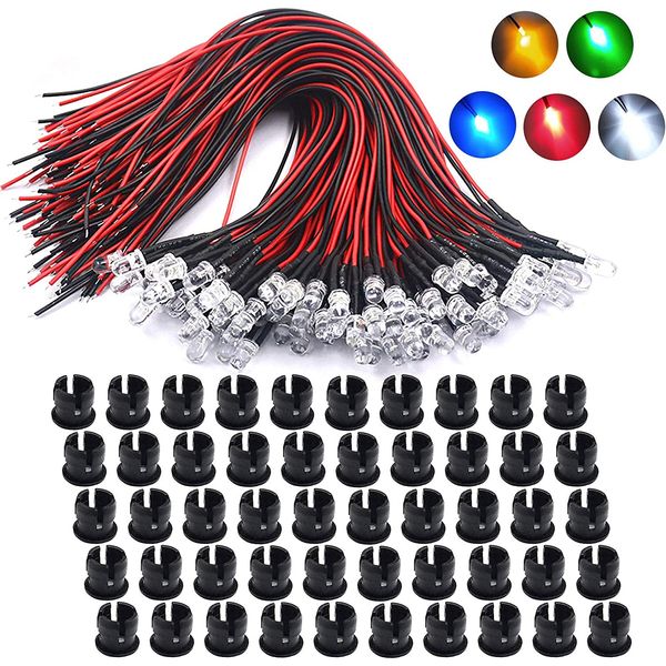 50 Pcs 12V 5mm Pre-Wired LED Diodes, Micro LED Lights Assorted Kit for Models