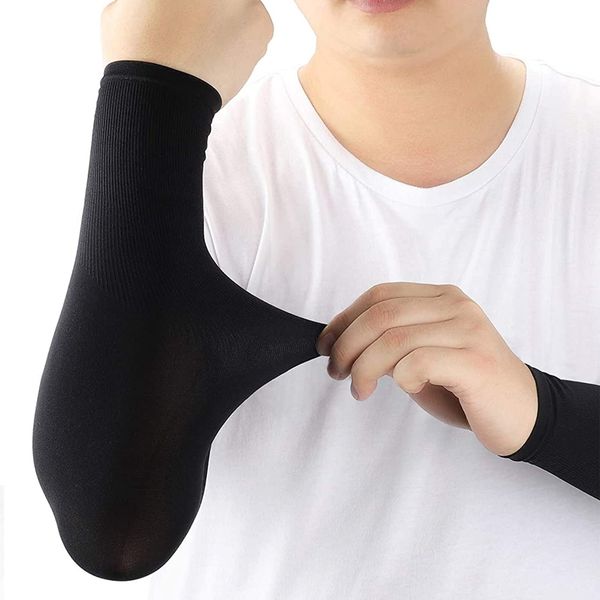 Arm Sleeves UV Protection,Arm Warmers Support Stretchy Anti-slip,Compression Sleeves to Cover Arms Womens Mens Youth for Covering Tattoo Basketball Running Cycling Gardening Outdoor (Black,1 Pair)