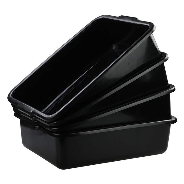 Zerdyne 4-Pack Large Plastic Bus Box, 23 L Plastic Commercial Tote Box Bus Tubs, Black