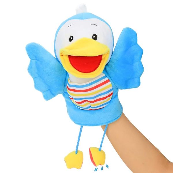 Hopearl Plush Bird Hand Puppet with Open Movable Mouth for Imaginative Play, Role Play, Interactive Toy for Storytelling Teaching Puppet Theater, Gifts for Kids Boys Girls, Blue, 16''