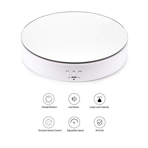 Leadleds Motorized Rotating Display Stand, 360 Degree Rotation 7.7" Top Mirror, Rotation Speed and Angle Adjustable Display Turntable for Photography, Video, Product Display (White)