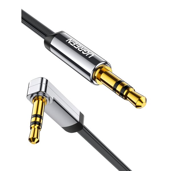 UGREEN Aux Kabel Auto 3.5 mm klinkenkabel 90 Grad Aux Kabel mit Winkelstecker für Auto Audiosystem, TV, Soundbar, Lautsprecher, Handy, Kopfhörer usw.(0.5m)