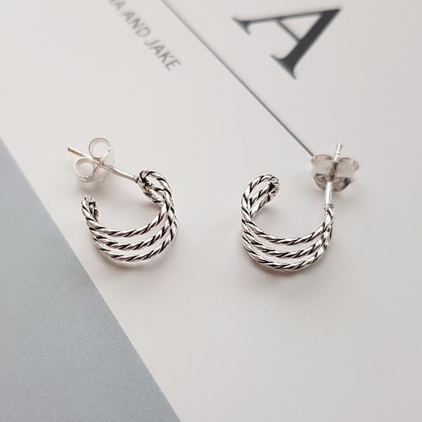 [Free Shipping] 925 Silver Modern Triple Oil Painting Twisted Ring Earrings