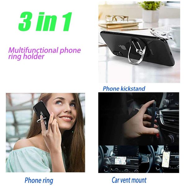 Finger Ring Holder Stand Car Air Vent Mount Compatible with T-Mobile REVVL 7/7 PRO 5G, 3-in-1 Kickstand Swivel Zinc Alloy