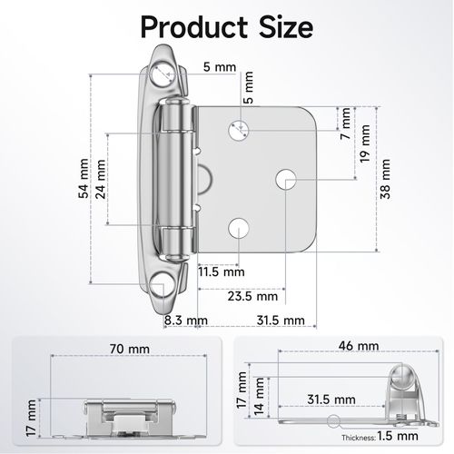 HOSOM Cabinet Hinges 1/2 Inch Overlay Brushed Nickel for Kitchen Cabinet Doors Self Closing Cabinet Hinge with Door Bumper 4 Pack