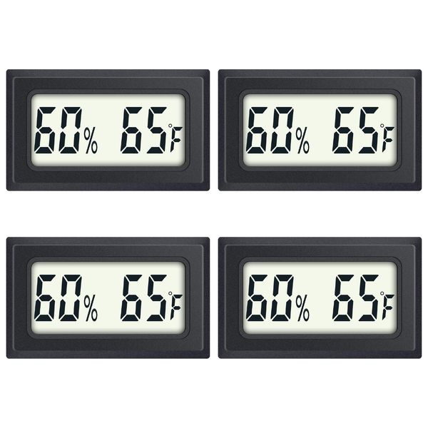 Reptile Thermometer 4-Pack Mini Digital Humidity Temperature Meters Gauge Indoor Hygrometer Thermometer AikTryee wiht ℉ for Humidors Greenhouse Garden Cellar Closet Guitar Case