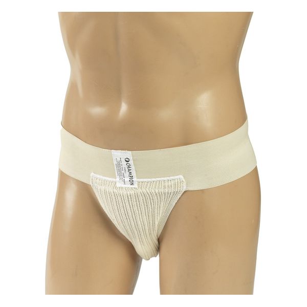 Champion Sports Supporter, Breathable Lace Mesh Pouch, Elastic Waist, Medical Grade Jockstrap, Large, Beige