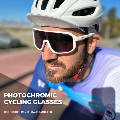 KAPVOE Bicycle Glasses, Self-tinting Men's Photochromic MTB Glasses, Sports Glasses, Road Bike Glasses, Women's Sports Sunglasses for Cycling Glasses, Clear Mountain Bike Sunglasses, Running Glasses,