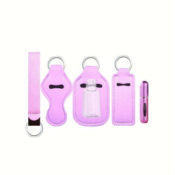 5pcs/set Travel Bottle Chapstick Lanyard Keychain Holders with lipstick Holder, Reusable Lip Balm Pouch Protective Cases