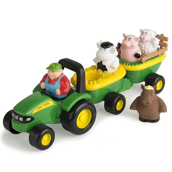 John Deere Animal Sounds Hayride Musical Tractor Toy - Musical Hayride and Farm Animal Toddler Toys - Includes Farmer Figure, Tractor, and 4 Farm Animals - Ages 18 Months and Up