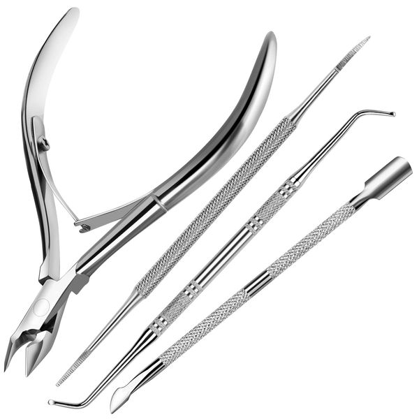 FANDAMEI 4 PCS Nail Care Kit, Cuticle Trimmer, Nail Cuticle Nippers, Ingrown Toenail Tools Kit, Toenail File and Lifters Stainless Steel, Nail Lifter, Nail Cuticle Pushers, Manicure and Pedicure Kit