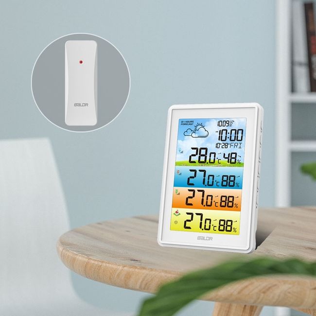 Baldr Weather Station Indoor Outdoor Thermometer Digital Color LCD Moon Phase Barometric Pressure Temperature Humidity Monitor(White)