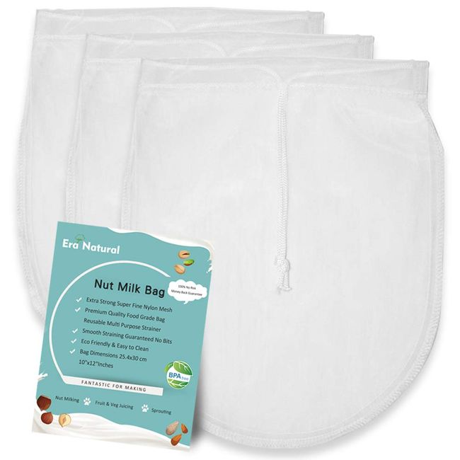 Nut Milk Bag Reusable 3 Pack 12" x 10" Cheesecloth Bags for Straining Almond/Soy Milk Greek Yogurt Strainer Milk Nut Bag for Cold Brew Coffee Tea Beer Juice Fine Nylon Mesh Cheese Cloth