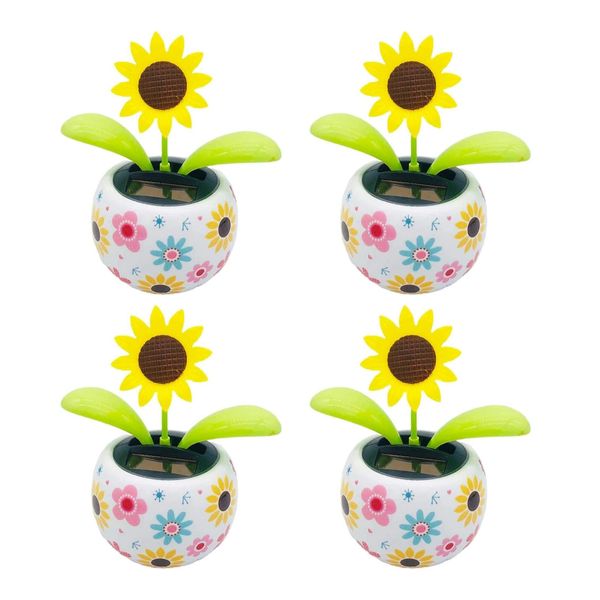 4Pcs Sunflower Solar Dancing Flower Solar Dancing Solar Toys, Solar Powered Swinging Animated Dancer Toy Office Desk Car Decoration for Car, Funny Ornaments, Solar Power Kits Dolls and Accessories