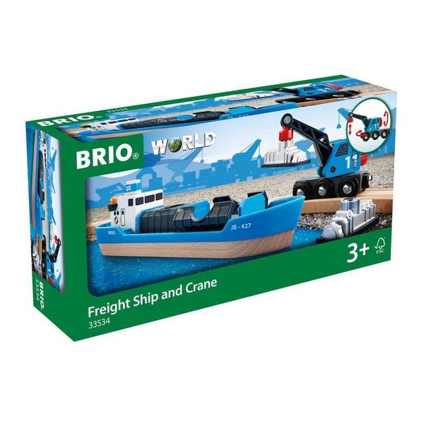 BRIO World - 33534 Container Ship and Crane Wagon | Premium 4-Piece Kids Train Set Toy | Enhances Motor Skills & Creativity | Compatible with All Toys | Ideal for Toddlers Age 3+