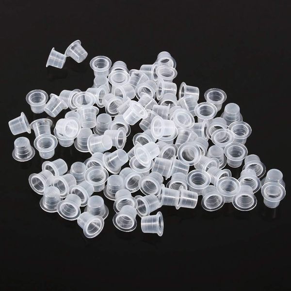 100 Stück Tattoo Farbkappen Cups, Tattoo Ink Caps Cups, Einweg Tattoo Maschine Pigment Ink Cups Kappe für Tattoo Supplies Kunststoff Farbbehälter Small Tinte Pigment Cups Tattoo Zubehör