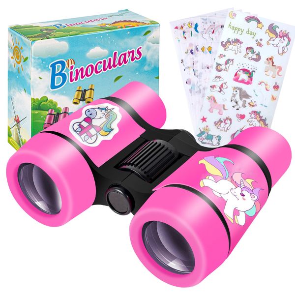 Binoculars for Kids with Unicorn Stickers Girls Gifts for Age 3, 4, 5, 6, 7, 8, 9 + Years Old Boys Girls, Kids Binoculars Outdoor Toys for Sports and Outside Play, Bird Watching